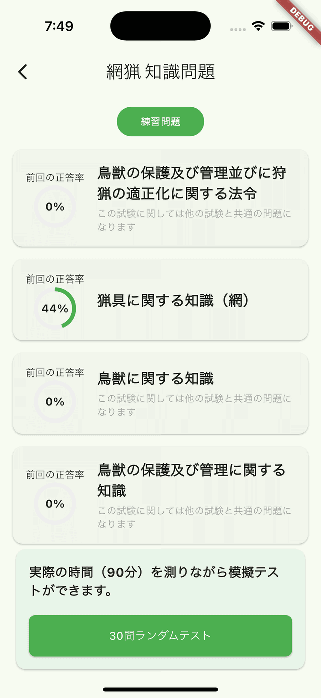 カテゴリ別学習画面